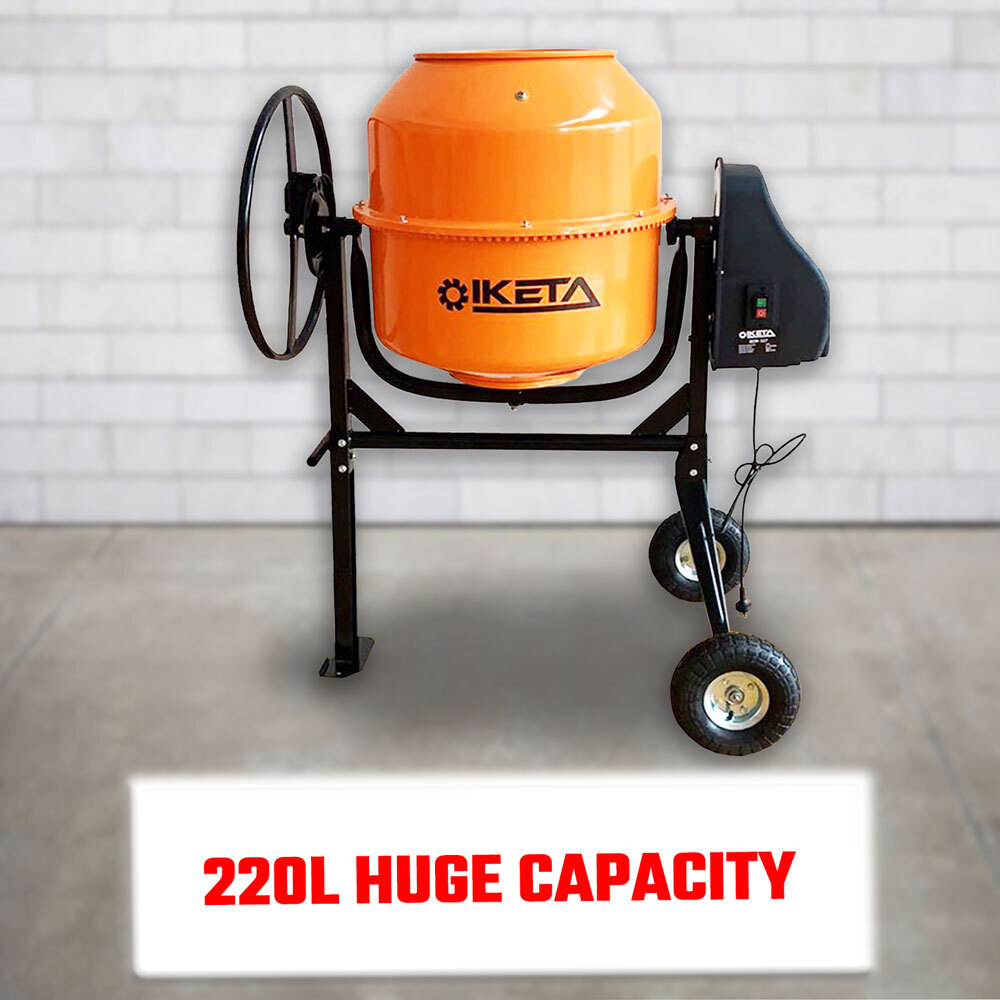 220L Cement Concrete Mixer Electric Portable Construction Sand Gravel Plaster IKETA