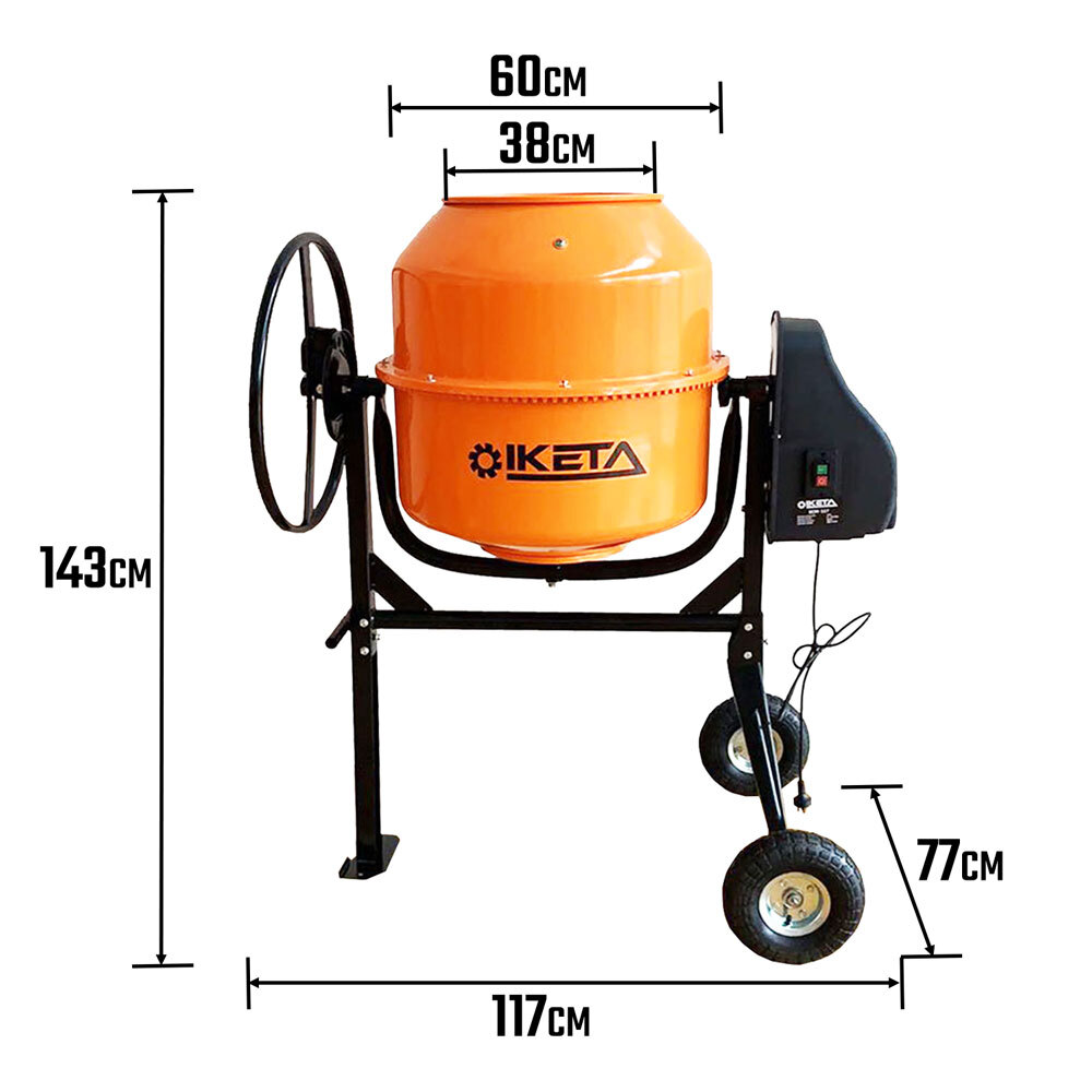 220L Cement Concrete Mixer Electric Portable Construction Sand Gravel Plaster IKETA