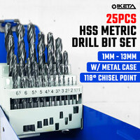 25PCS Twist Drill Bits Kit Metric HSS High Quality Set Portable 1-13mm W/ Case