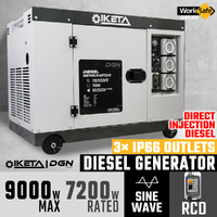 Diesel Generator 9000W Max Sine Wave Electric Key Start Work Site Camping Power