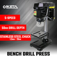 IKETA Bench Drill Press Workshop Mounted 5 Speed RPM Metal Drilling Stand 50mm