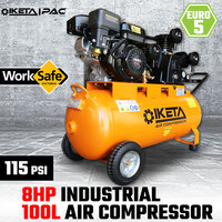 Industrial Air Compressor 100L 8HP Portable Inflator Tank Pump Petrol Direct