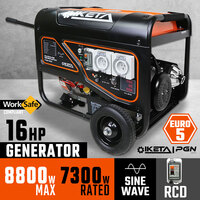 Petrol Generator Sine Wave 8800W Max 16HP RCD Site Camping Portable Power Supply