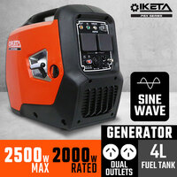IKETA Inverter Generator Sine Wave Petrol 2500W Max Site Camping Portable Backup