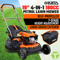 19'' Self-Propelled Lawn Mower 180cc Petrol Lawnmower OHV 4-Stroke Push 7-Height